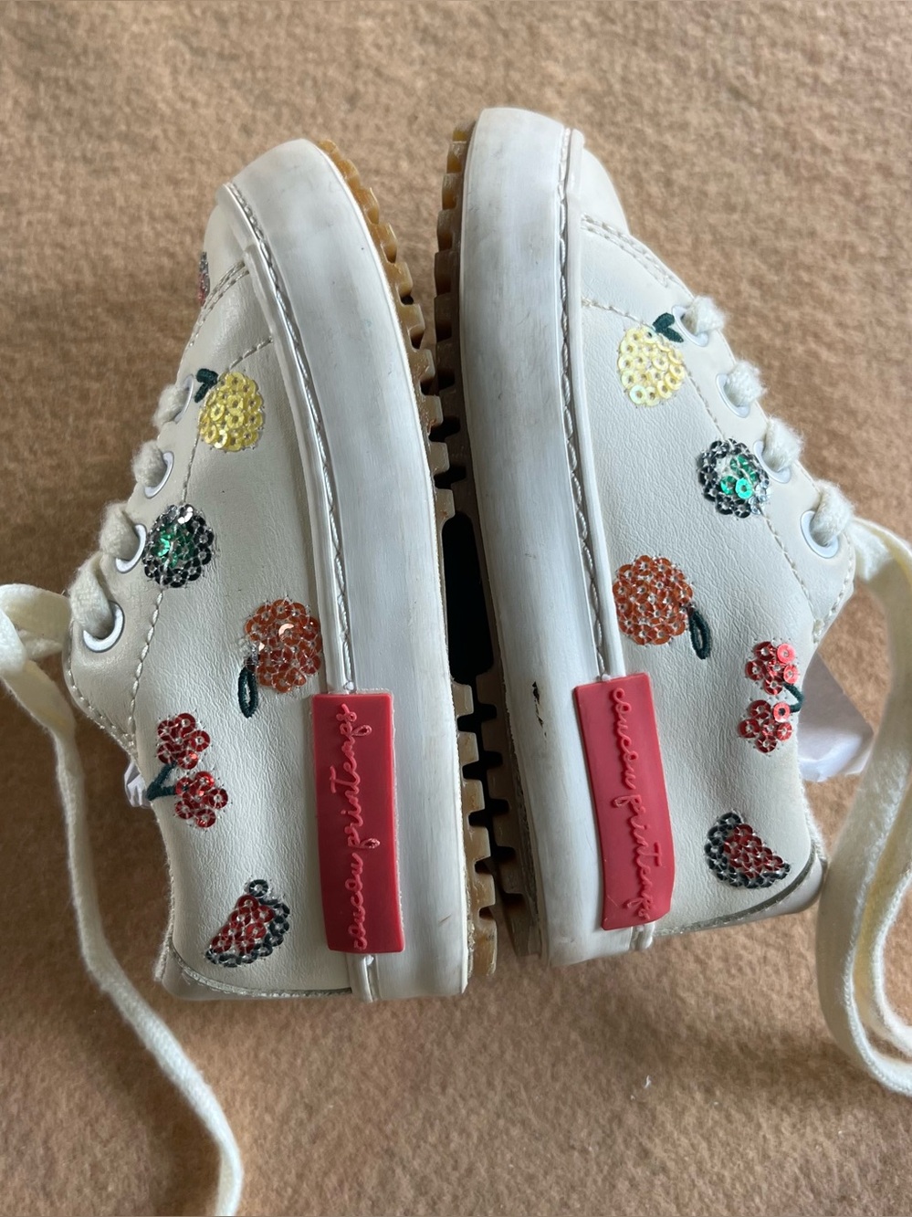 Zara Baby Toddler Sequin Fruit Sneakers White EU 20 US 5 Colorful